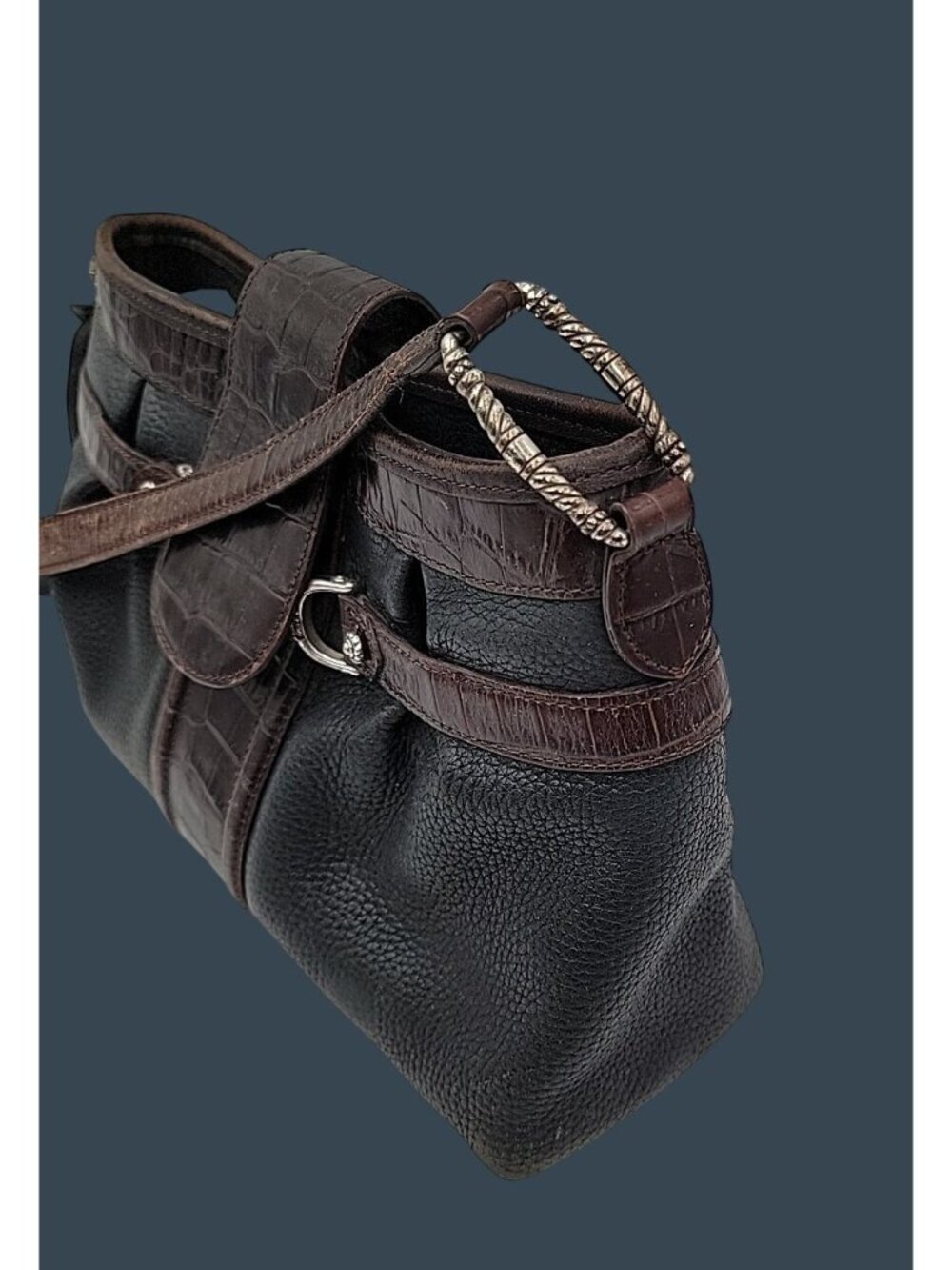 Brighton Sydney Ladies Shoulder Bag Pebbled Black Brown Leather Purse #70279 - Picture 16 of 16